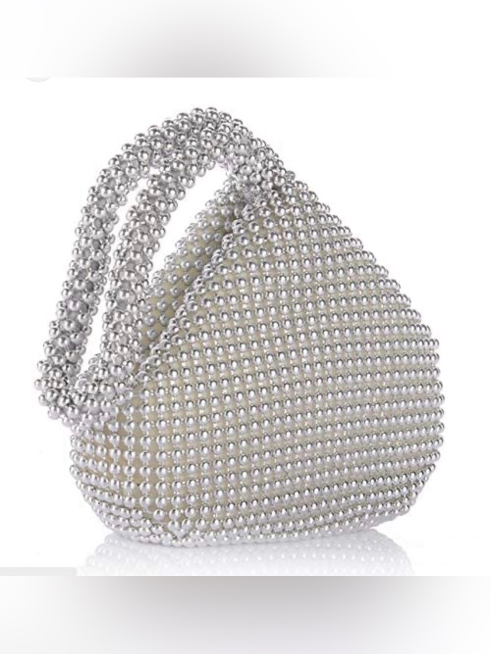 Silver Beaded Evening Tote Bag